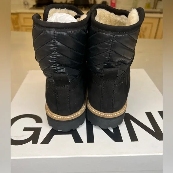 GANNI WOMEN’S QUILTED HIKING BLACK LACE UP BOOTS SZ EU39 - Picture 8 of 12